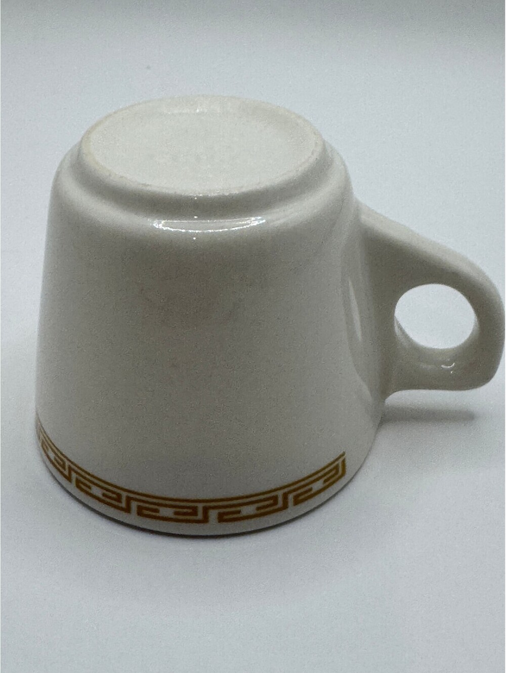 Vintage Buffalo China Ceramic Coffee Cup 3" White with Gold Scrollwork
